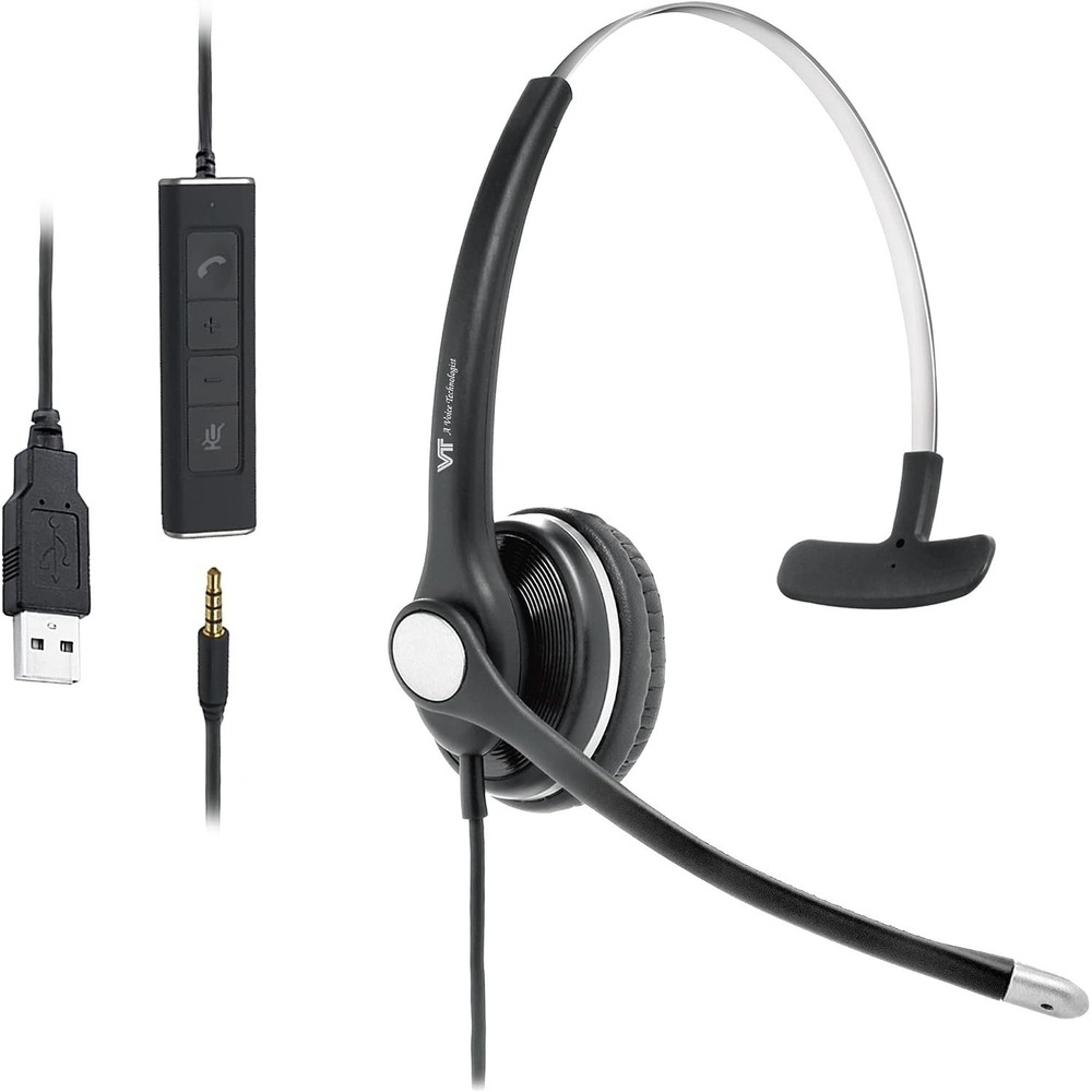 NIB - Mono Wired-Headset with Noise-Cancelling Microphone - 3.5MM+USB-A Mono - Picture 2 of 7